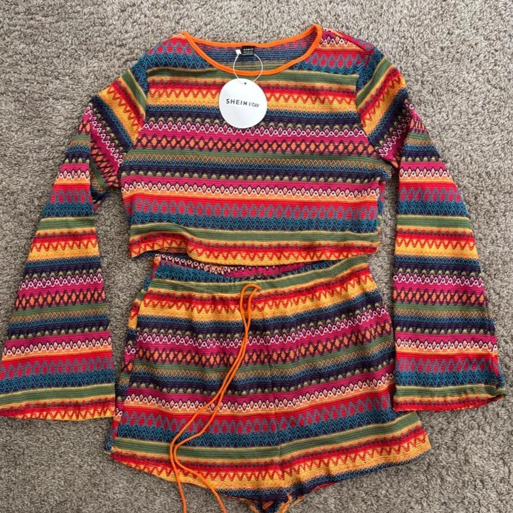 SHEIN multicolored stripped set cover up